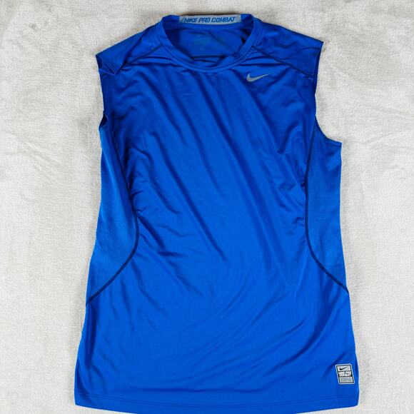 Nike Pro Combat Shirt Men's Large Blue Dri-Fit Compression Activewear Sports - Picture 1 of 11